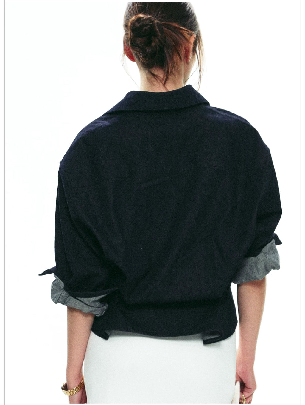 French-Inspired Slim-Fit Cropped Denim Shirt