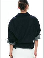 French-Inspired Slim-Fit Cropped Denim Shirt