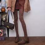 Whimsical Christmas Tree Graphic Mocha Brown Tights