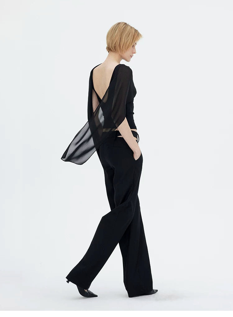 French Sheer Shawl Off-Shoulder Backless Top