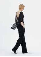 French Sheer Shawl Off-Shoulder Backless Top