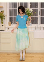 Pearl Waist Chain Gradient Print Skirt
