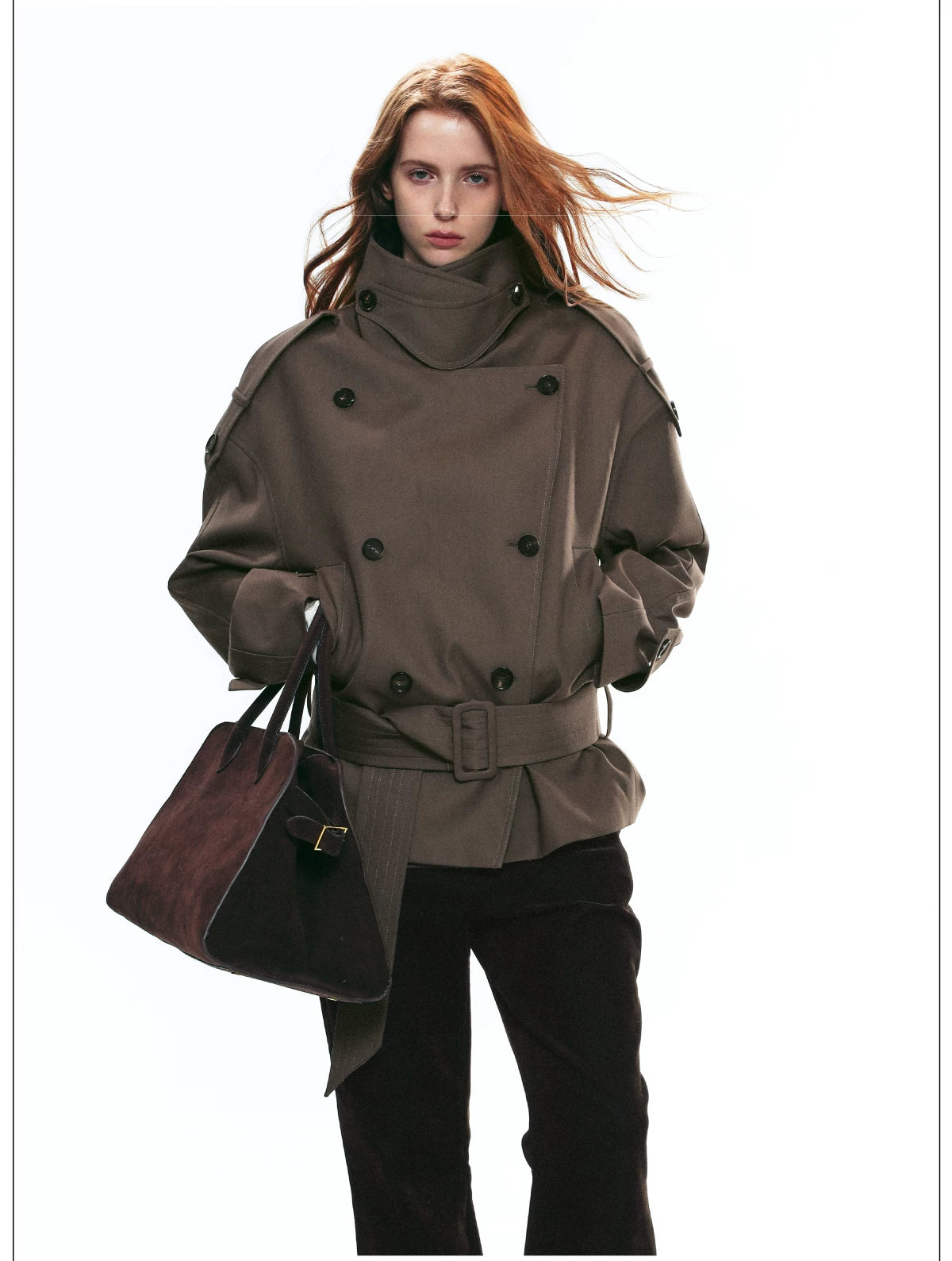 French Vintage Double-Breasted Cropped Trench Jacket