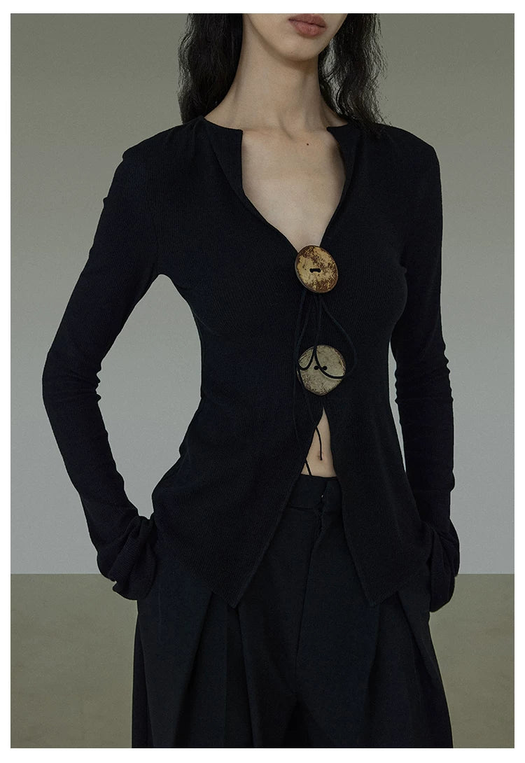 Vintage V-Neck Slim-Fit Elegant Knit Top