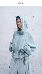 Summer Loose Casual Hooded Jacket with Drawstring Waist