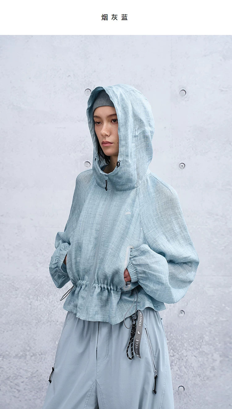 Summer Loose Casual Hooded Jacket with Drawstring Waist