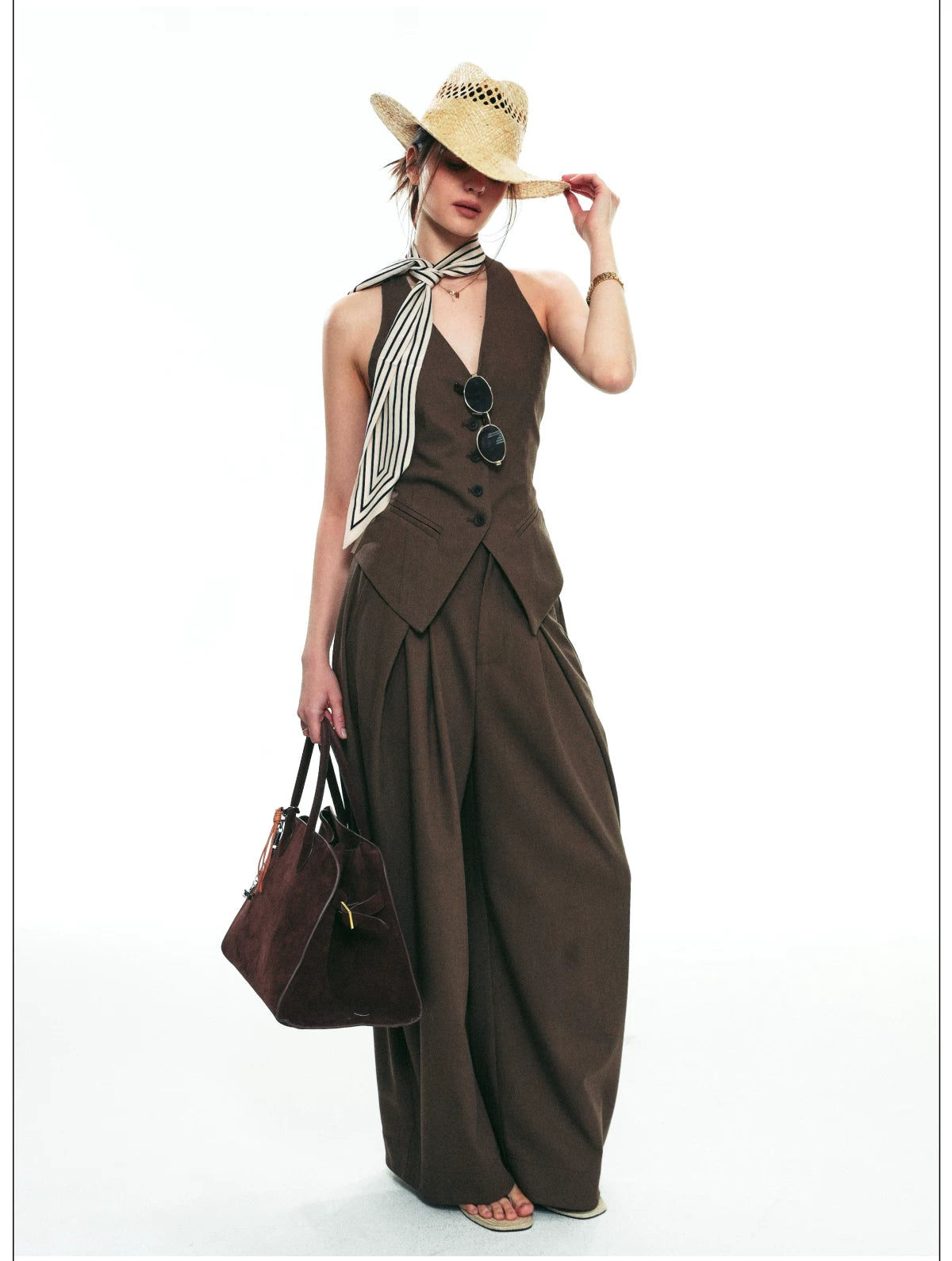 French-Inspired V-Neck Sleeveless Fitted Vest