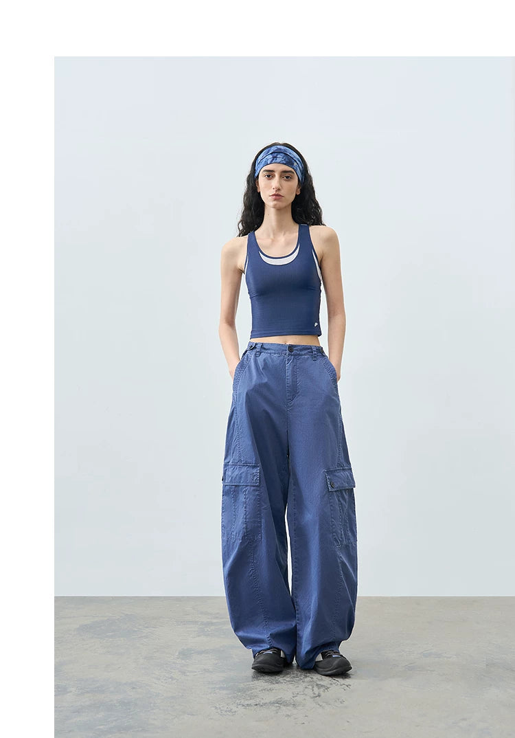 Loose Casual Textured Washed Curved Leg Pants