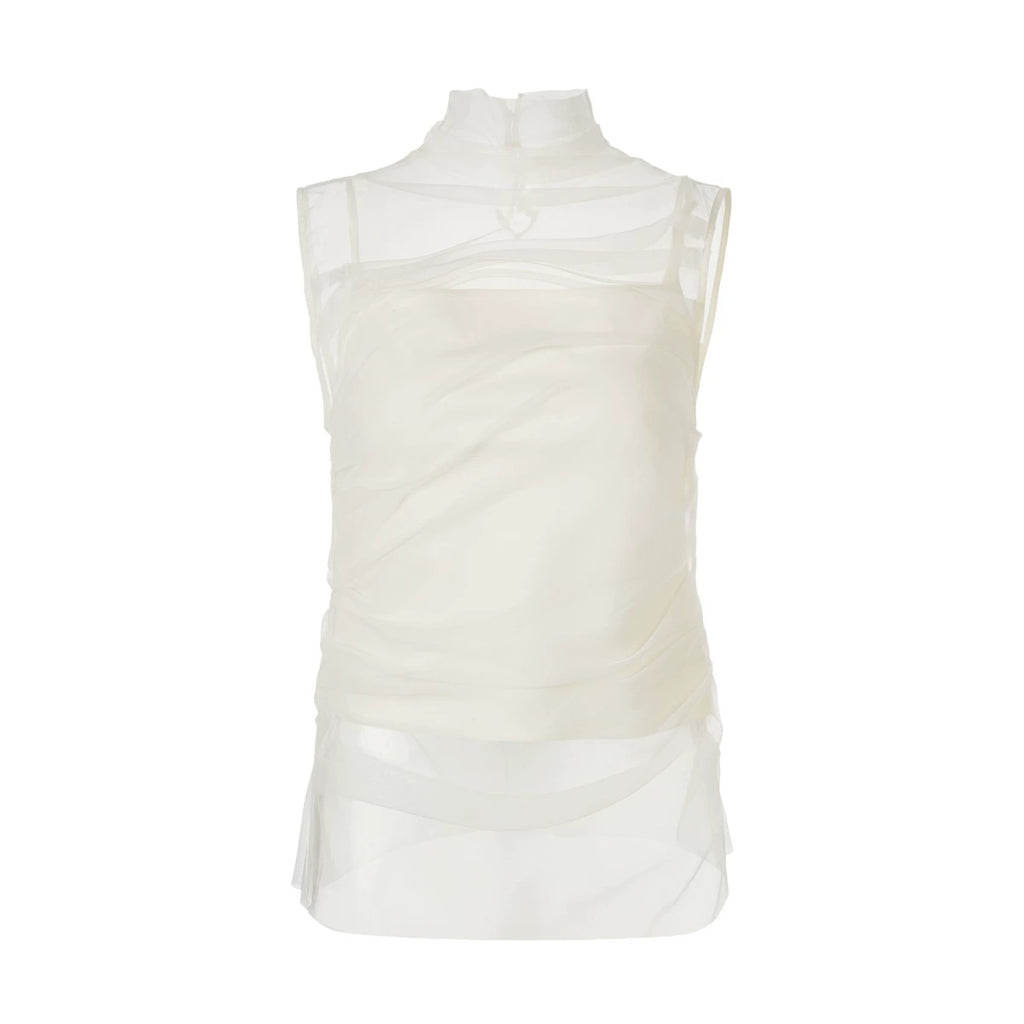 Ruched Mesh Sleeveless Top