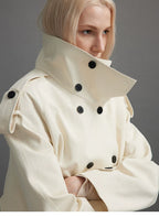 Cropped Trench Jacket with Stand Collar and Curved Shoulders