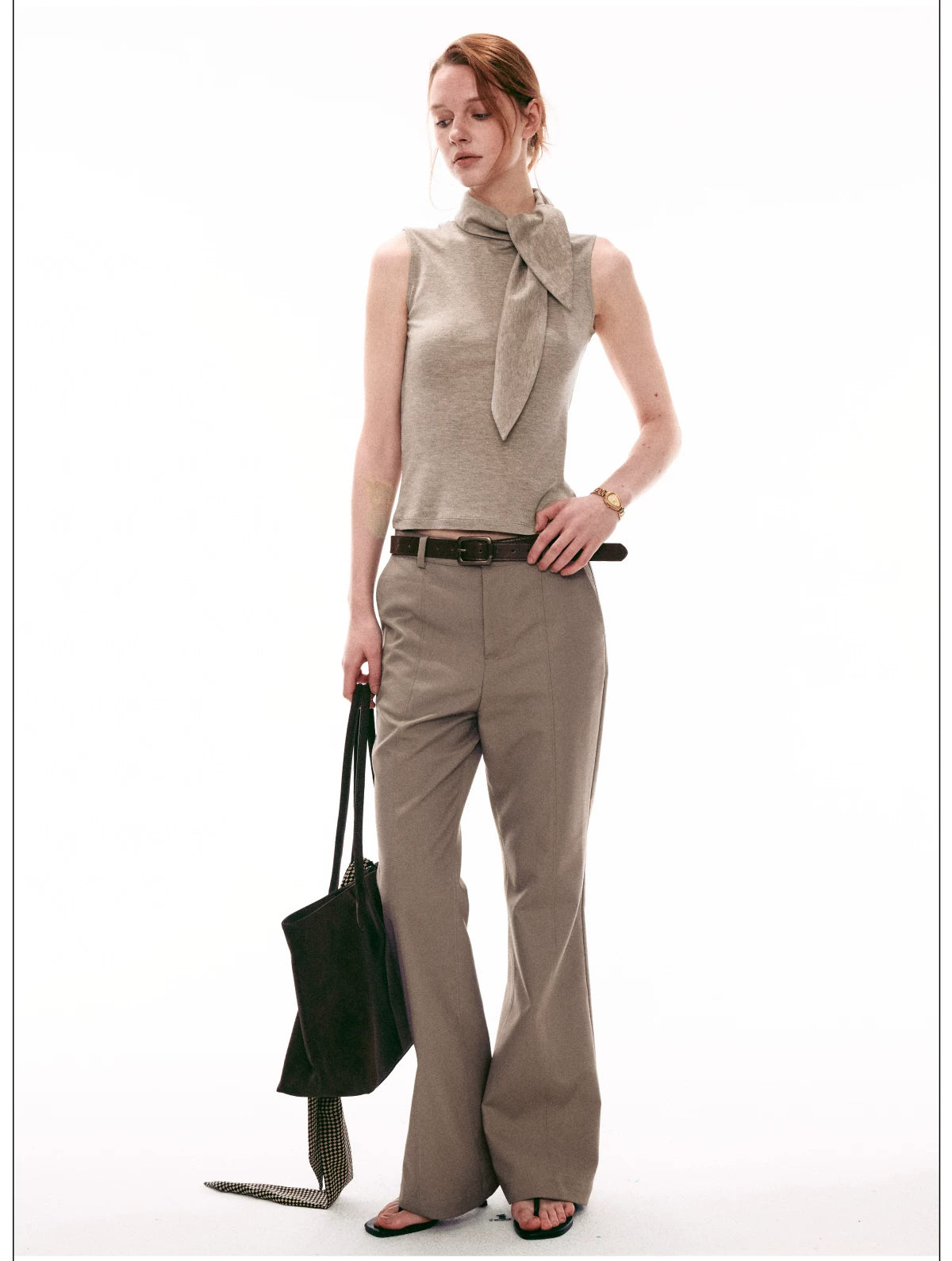 Elegant French Tie-Neck Sleeveless Fitted Top