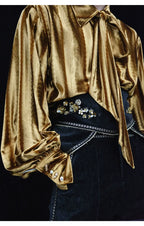French Vintage Velvet Drop-Shoulder Long Sleeve Shirt