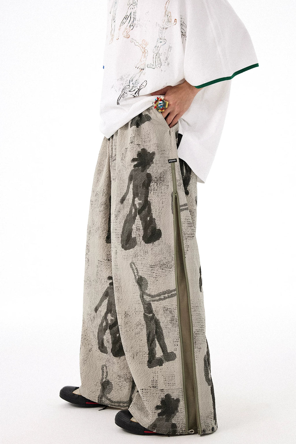 All-Over Puff Texture Casual Pants with Side Zipper
