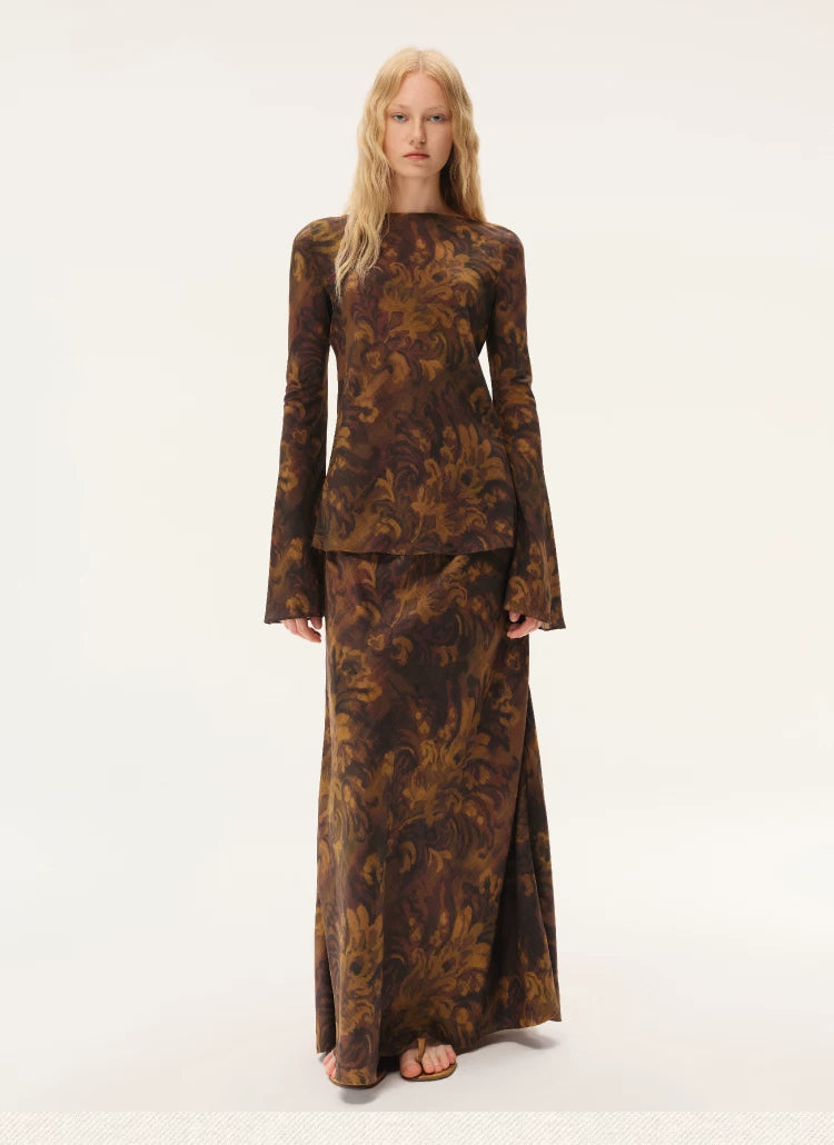 Painterly Print Mulberry Silk Midi Skirt Secondary image