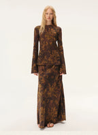 Painterly Print Mulberry Silk Midi Skirt
