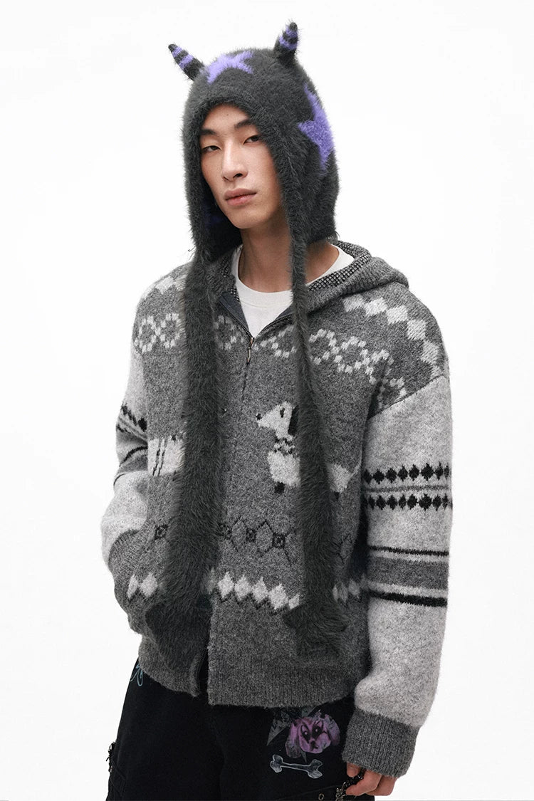 Grotesque Faux Mink Snail Star Knit Beanie