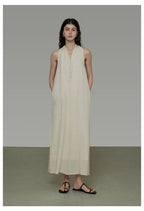 Halter Neck V-Neck Sleeveless A-Line Maxi Dress
