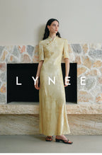 Jacquard Bias-Cut Mid-Sleeve Cheongsam Dress