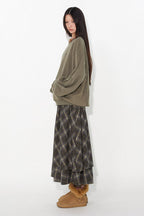 Patchwork Plaid Asymmetrical Drawstring Versatile Playful Maxi Skirt
