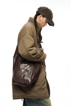 Vintage Punk Distressed Mohair Plush Newsboy Cap with Studs – Washed Texture