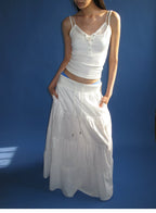 Wide Ribbed Waistband Tiered Crinkle Maxi Skirt