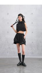 Women’s Summer Slim-Fit Cropped Hooded Functional Vest with Patchwork
