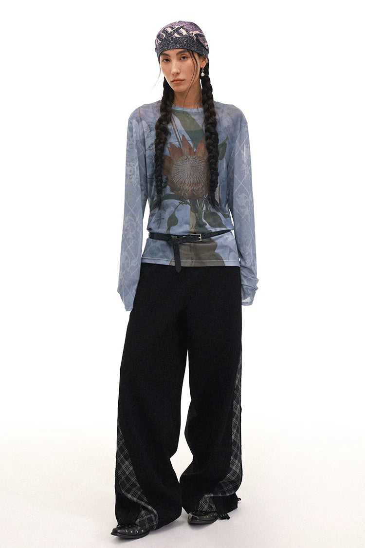 Floral Print Drop Shoulder Mesh Long Sleeve Jacket