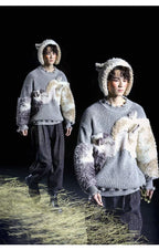 Vintage 3D Plush Sheep Oversized Sweater