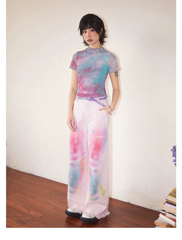 Galaxy Print Stretch Mesh T-Shirt