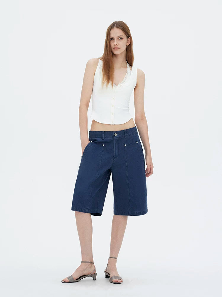 Washed Utility Cargo Shorts with Double Knee Pockets