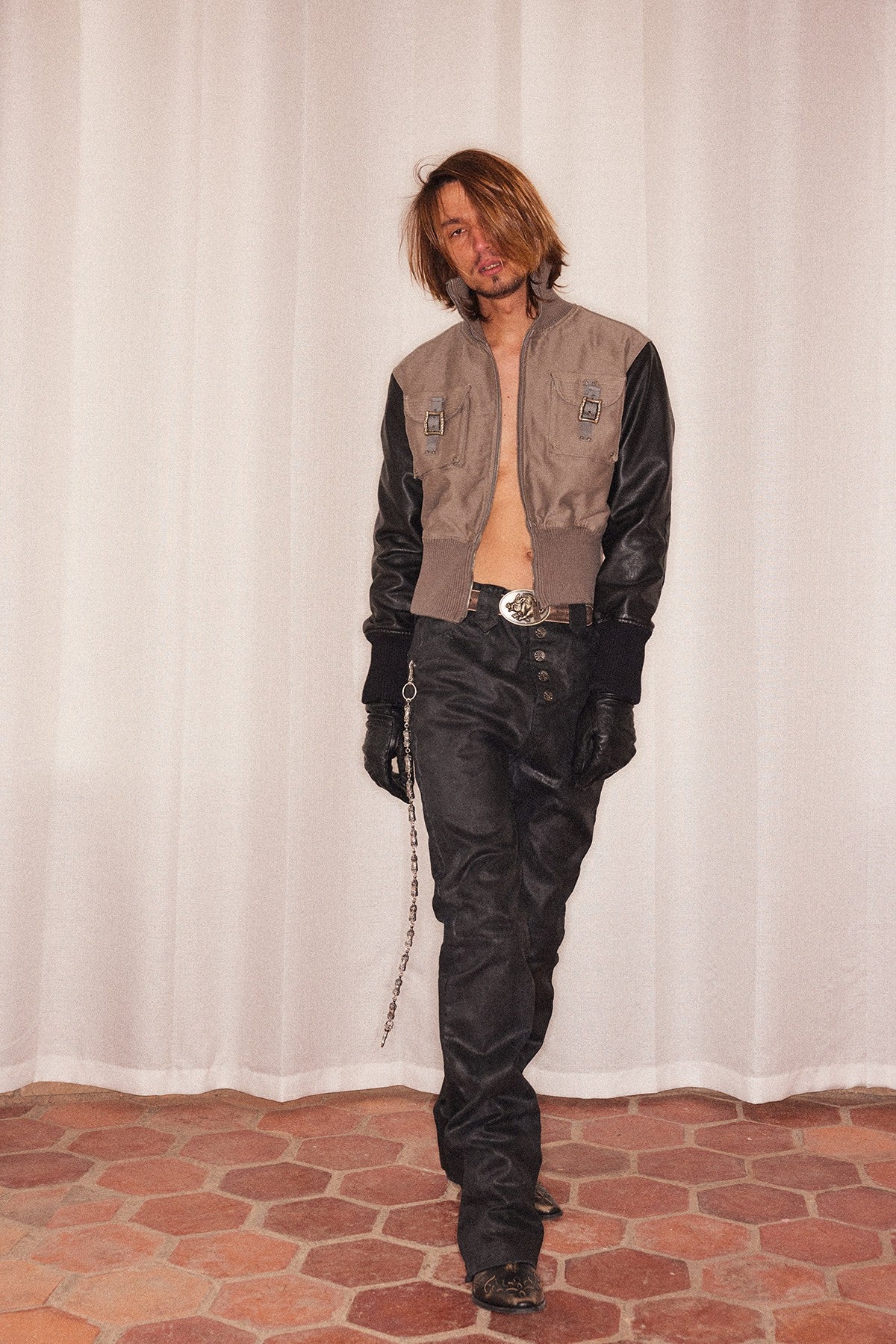 Leather-Sleeve Utility Jacket