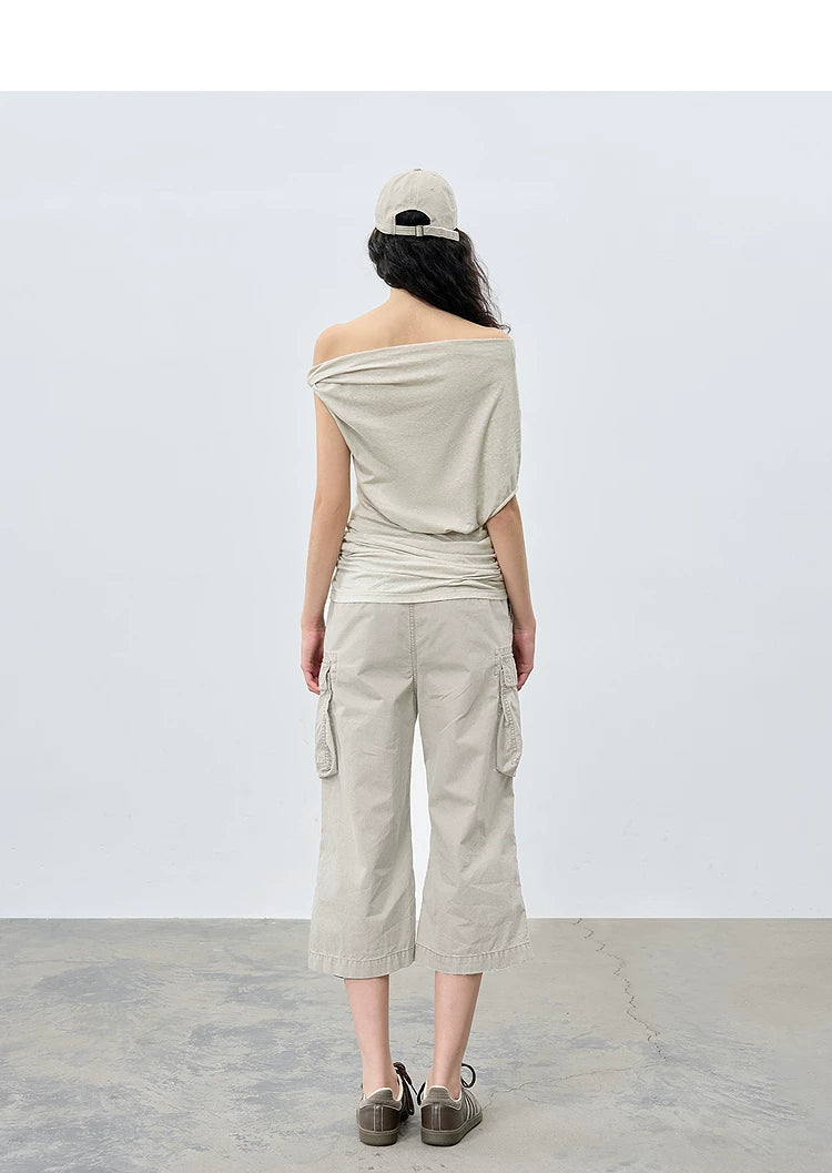 Summer Loose Casual One-Shoulder Asymmetrical Ruched T-Shirt