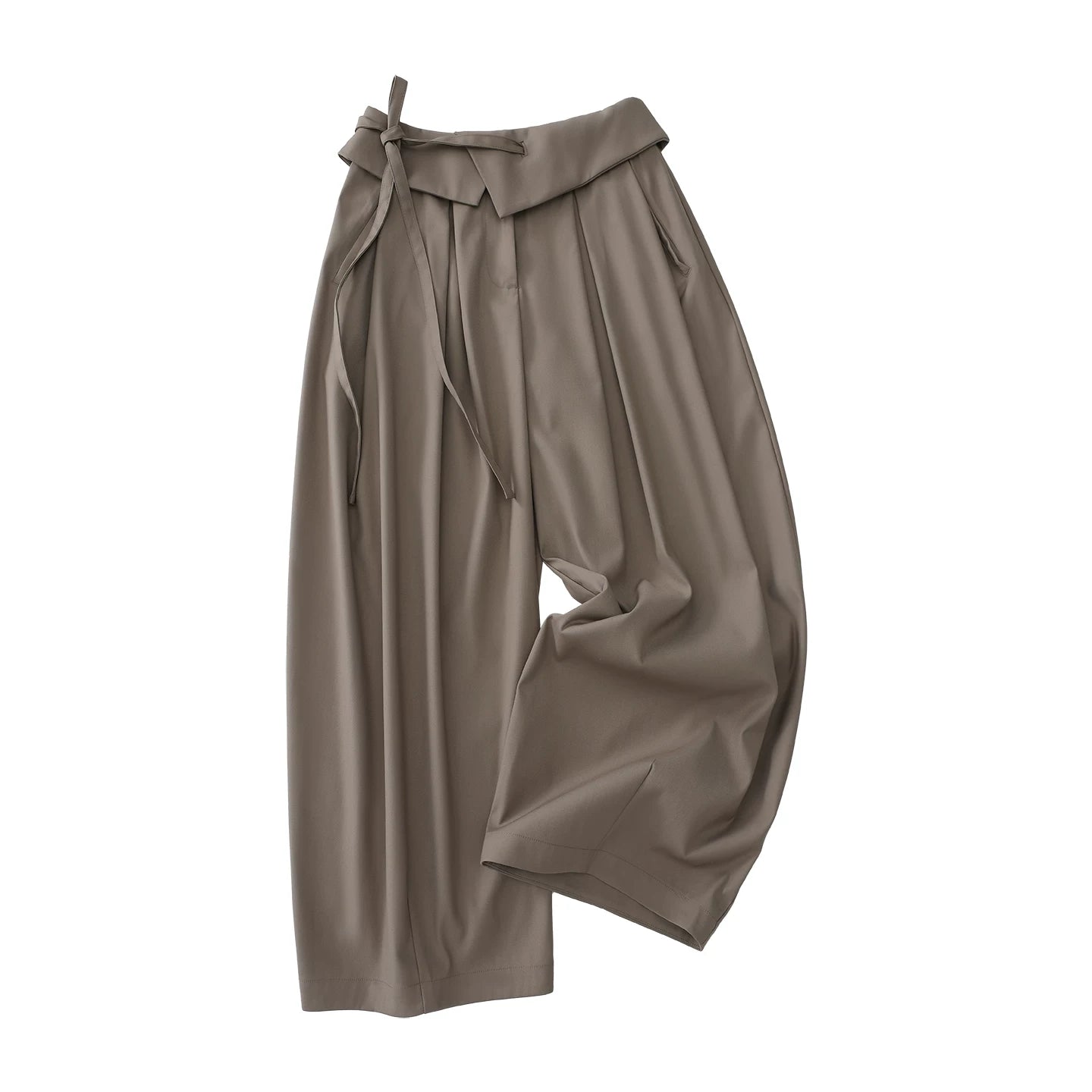 French Style Foldover Wide-Waist Tie Loose Wide-Leg Pants