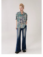Retro Dye-Wash Graphic Short Sleeve Shirt