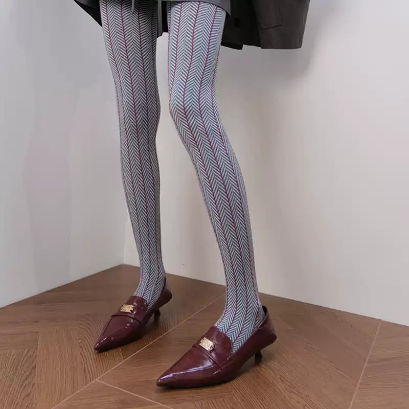 Designer Runway Red Stripe Panel Tights