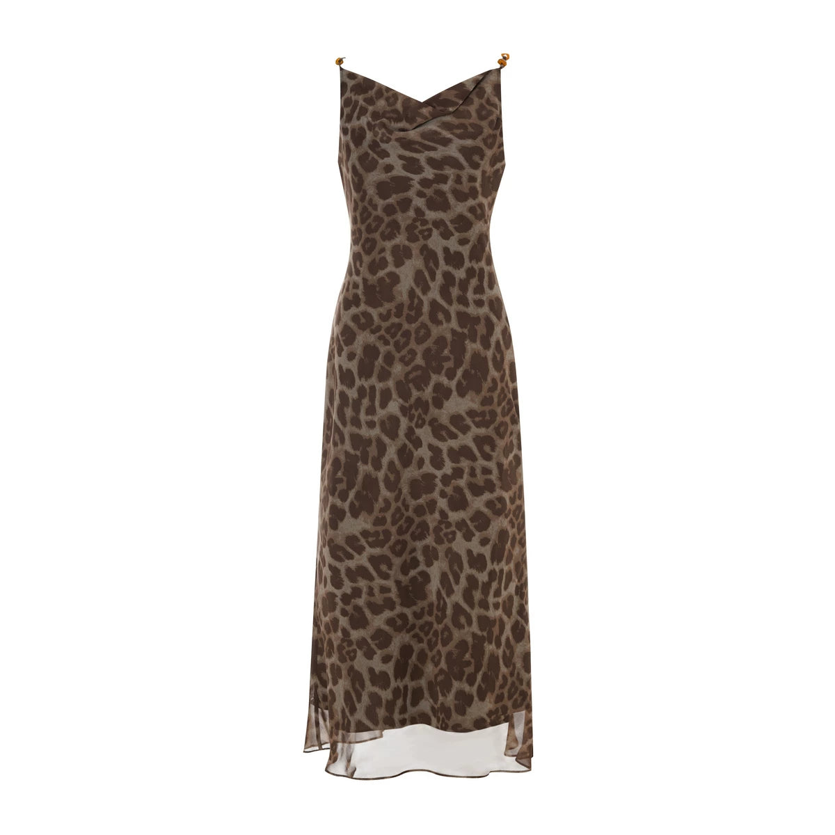 Leopard Print Chiffon Cowl Neck Bodycon Slip Dress