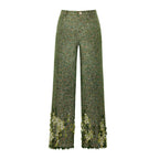 Vintage Moss Green Straight-Leg Twill Pants with Handmade Yarn Stitching