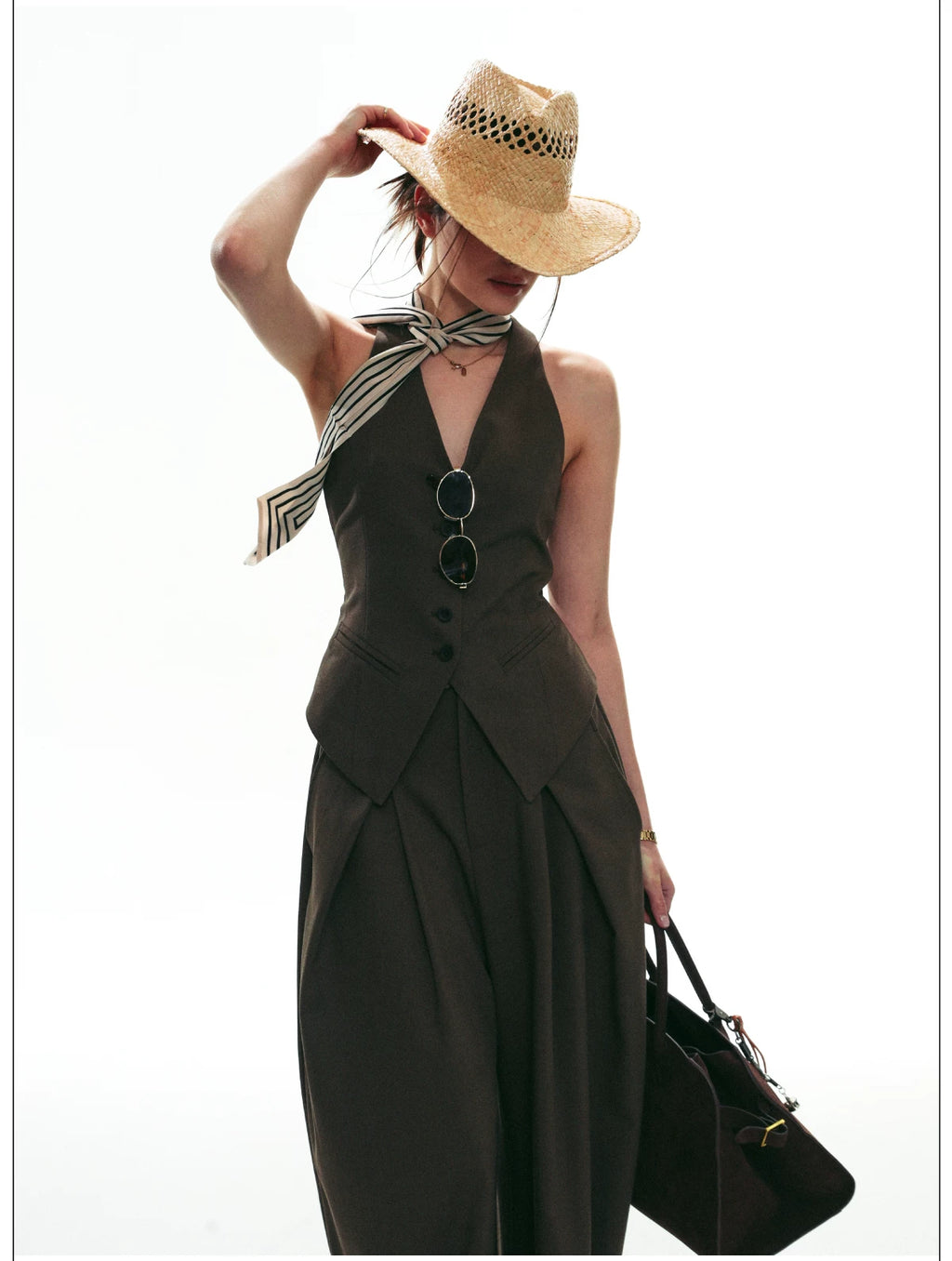 French-Inspired V-Neck Sleeveless Fitted Vest