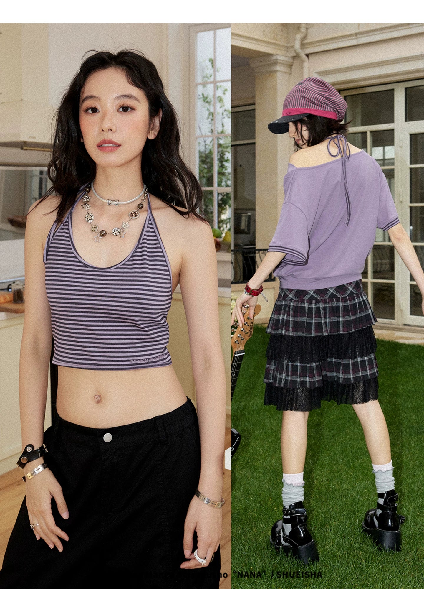 NANA Collaboration Halter Camisole Layered Off-Shoulder Two-Piece T-Shirt