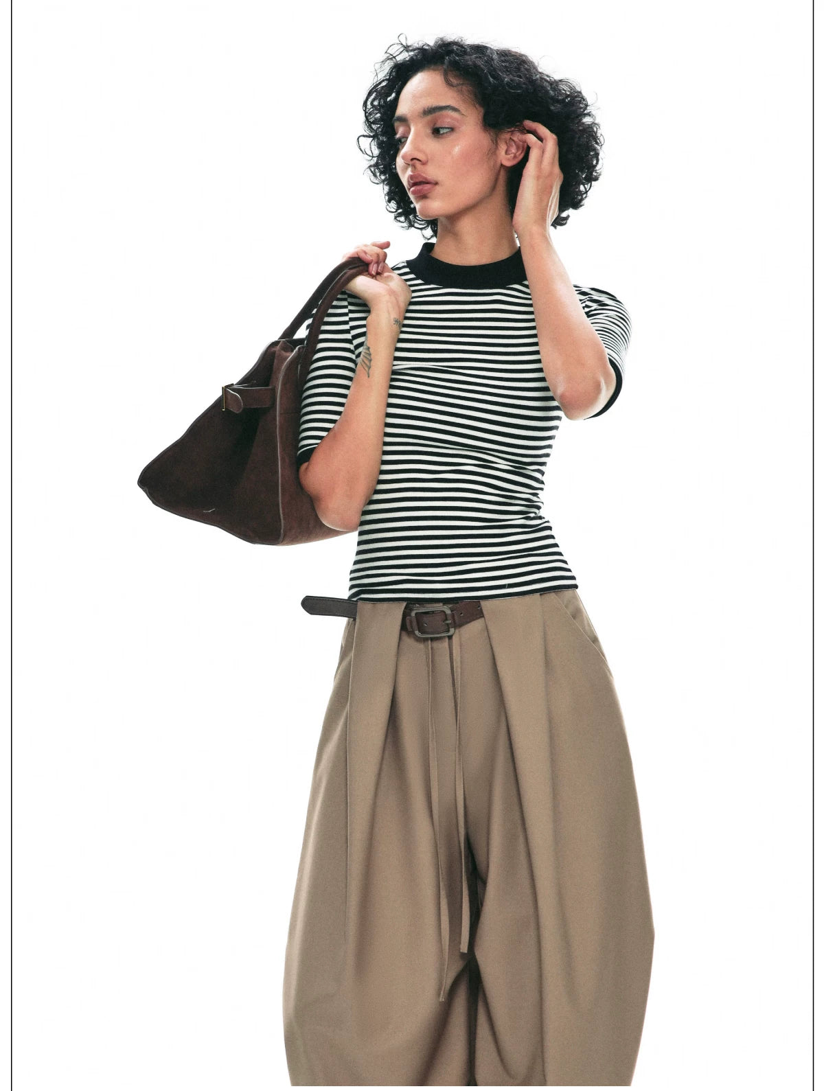 Wrinkle-Resistant Draped Wide-Leg Parachute Pants