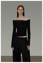 Lace Patchwork Off-Shoulder Knit Top