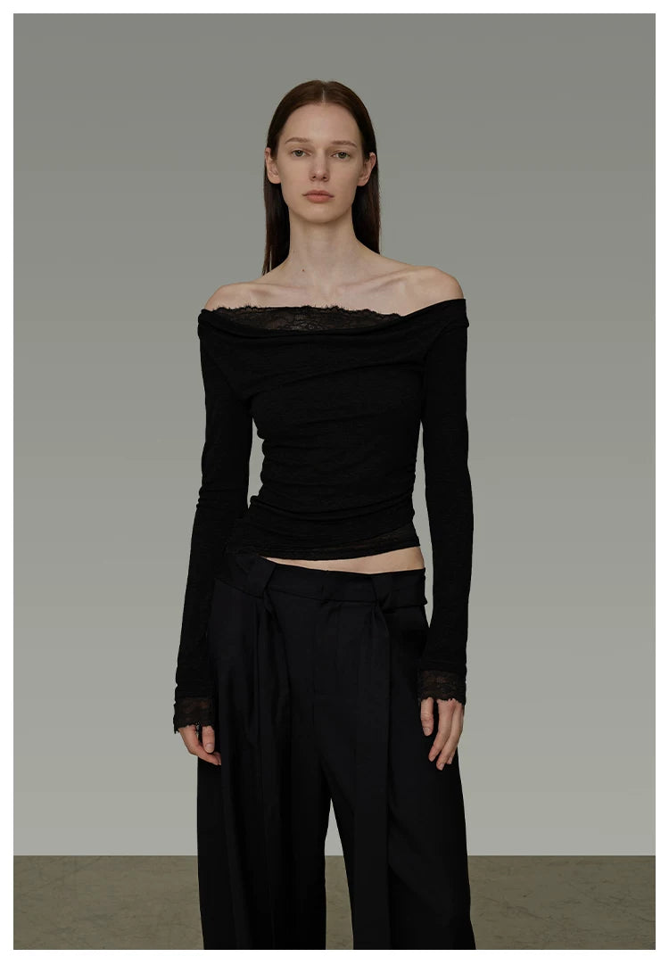 Lace Patchwork Off-Shoulder Knit Top