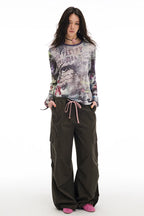 Pop Art Collage Stretch Mesh Long Sleeve Top