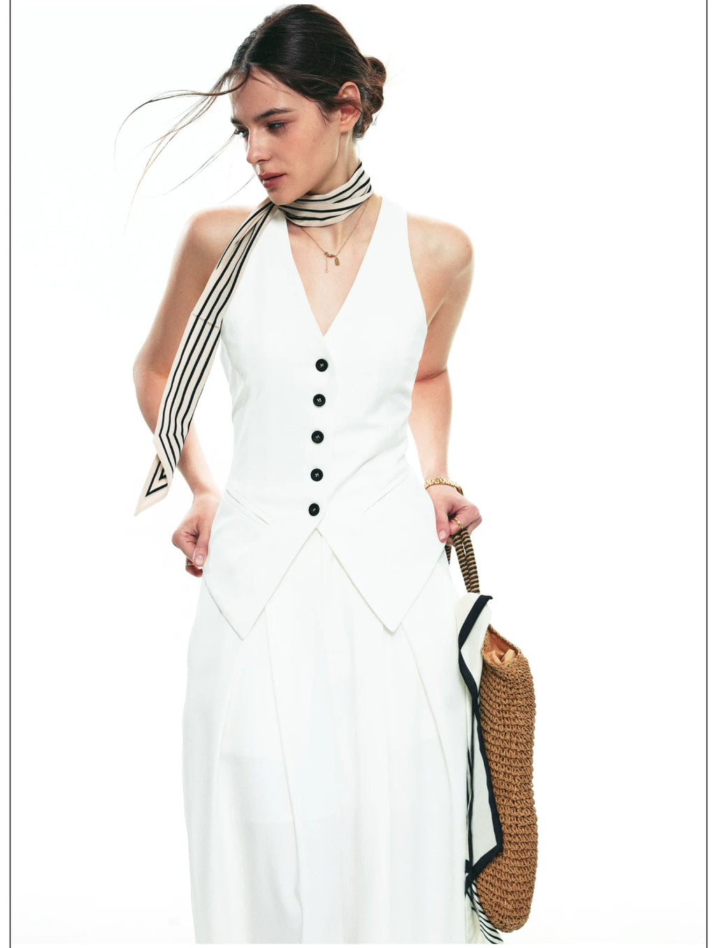 French-Inspired V-Neck Sleeveless Fitted Vest