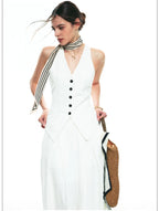French-Inspired V-Neck Sleeveless Fitted Vest