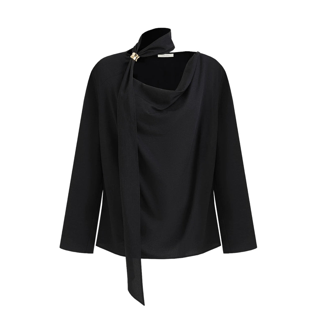 Elegant V-Neck Tie Detail Minimalist Shirt