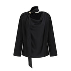 Elegant V-Neck Tie Detail Minimalist Shirt