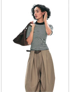 Tencel Knit Slim-Fit Short Sleeve Top with Mock Neck