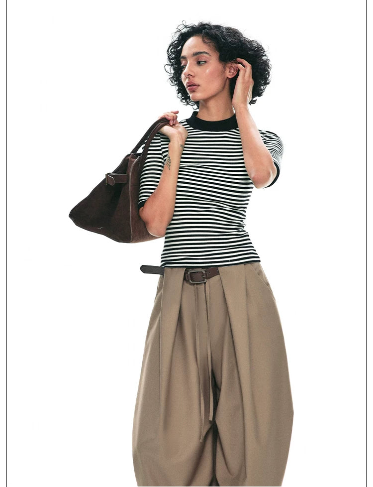 Tencel Knit Slim-Fit Short Sleeve Top with Mock Neck
