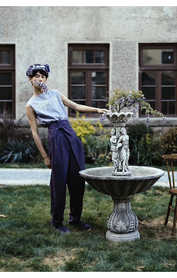 Vintage High-Waist Asymmetric Tulip Tapered Cropped Pants